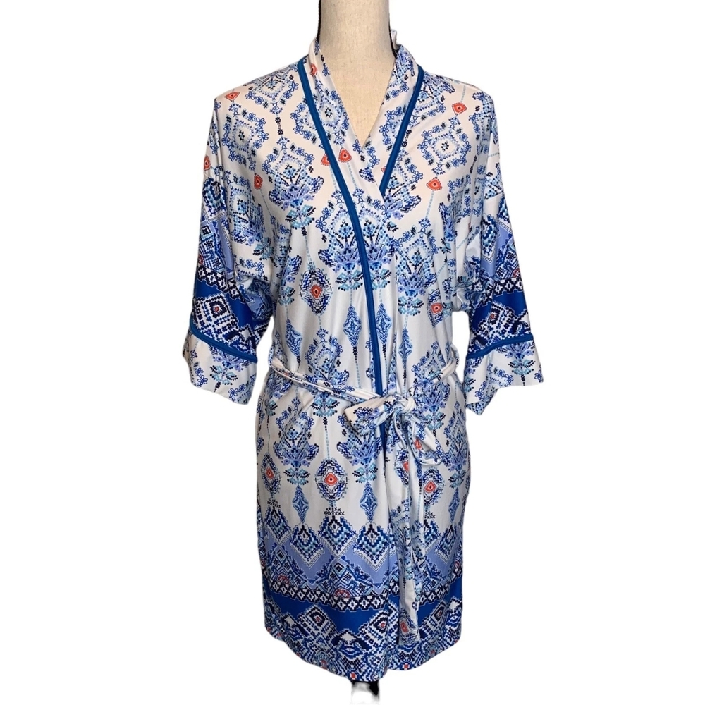 Bloom by Jonquil Robe Womens XS - S Wrap Blue White Sewn On Belt